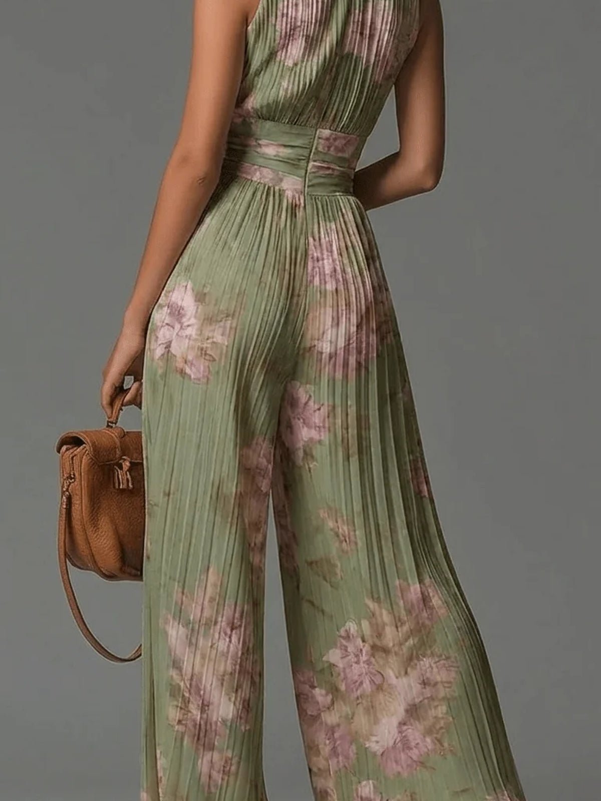 AUGUSTINE Jumpsuit | Grüner plissierter Chiffon-Overall