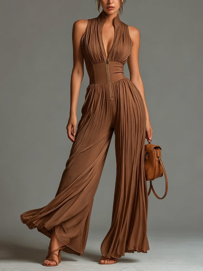 AUGUSTINE Jumpsuit | Weißer plissierter Chiffon-Overall