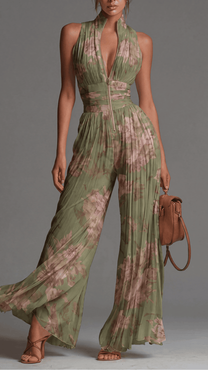 AUGUSTINE Jumpsuit | Schwarzer plissierter Chiffon-Overall