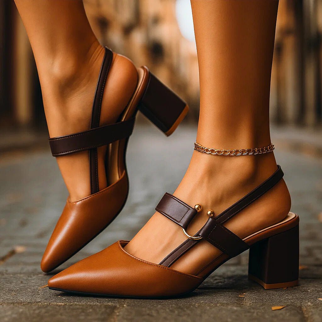 Helena | Spitze Slingback-Pumps mit Blockabsatz
