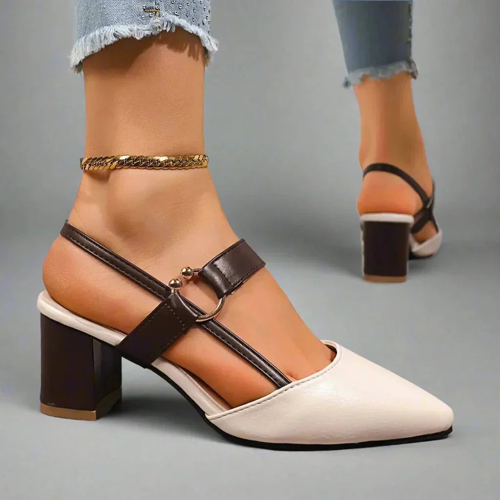 Helena | Spitze Slingback-Pumps mit Blockabsatz
