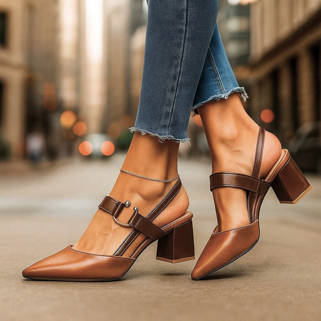 Helena | Spitze Slingback-Pumps mit Blockabsatz