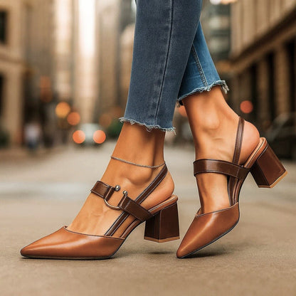 Helena | Spitze Slingback-Pumps mit Blockabsatz