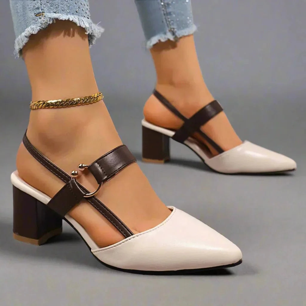 Helena | Spitze Slingback-Pumps mit Blockabsatz