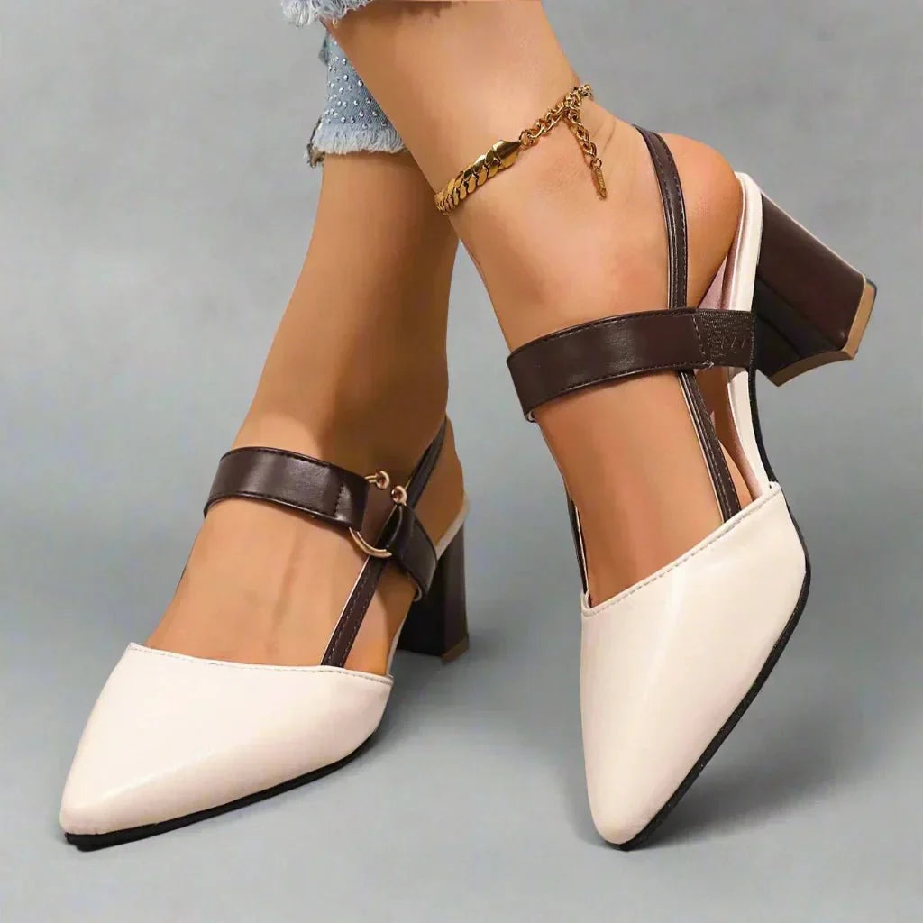 Helena | Spitze Slingback-Pumps mit Blockabsatz