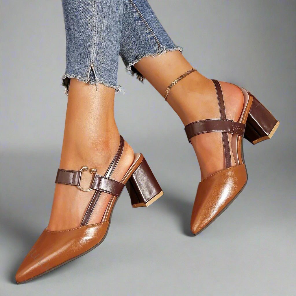 Helena | Spitze Slingback-Pumps mit Blockabsatz