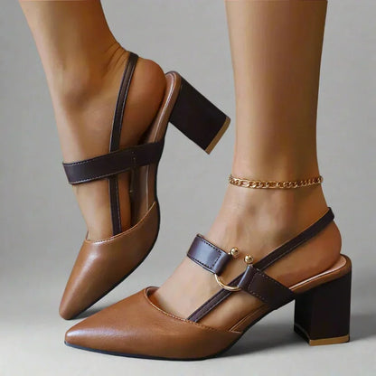 Helena | Spitze Slingback-Pumps mit Blockabsatz