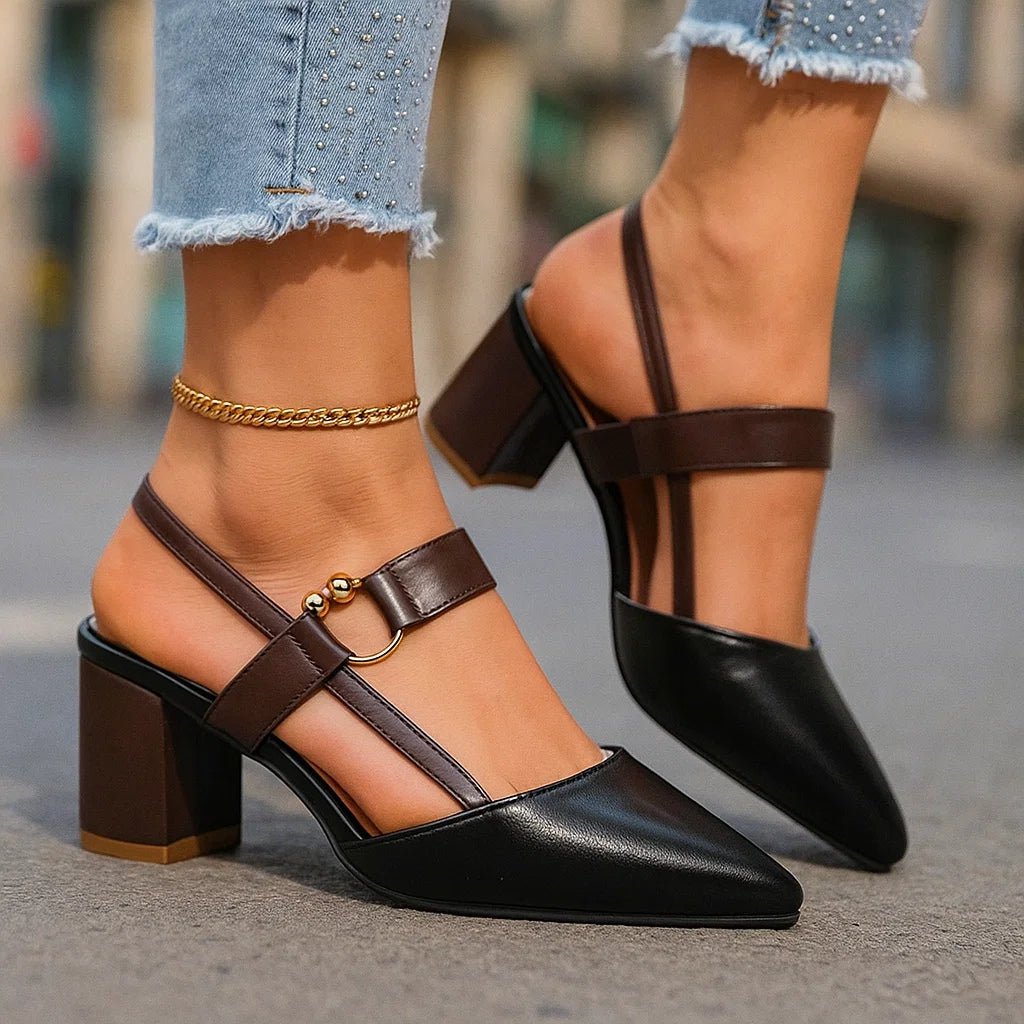 Helena | Spitze Slingback-Pumps mit Blockabsatz