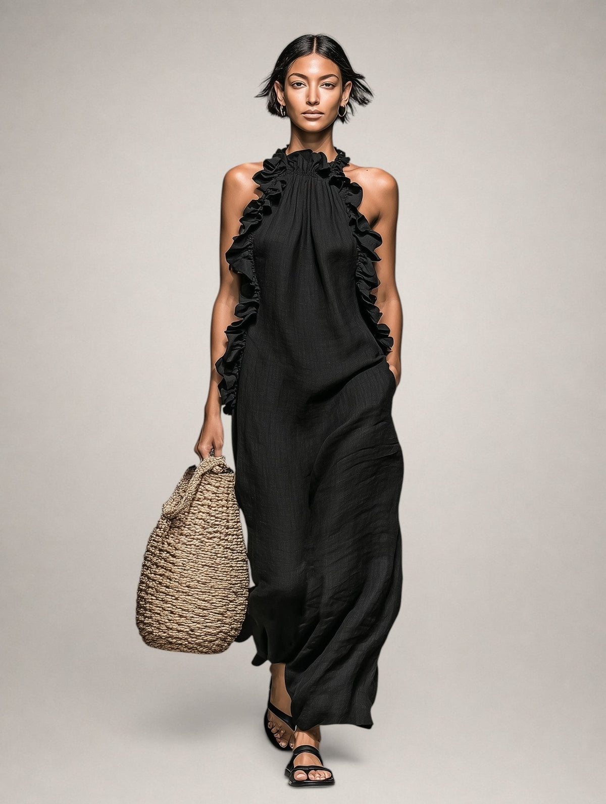 HÉLOÏSE | Maxikleid mit hohem Rüschenkragen