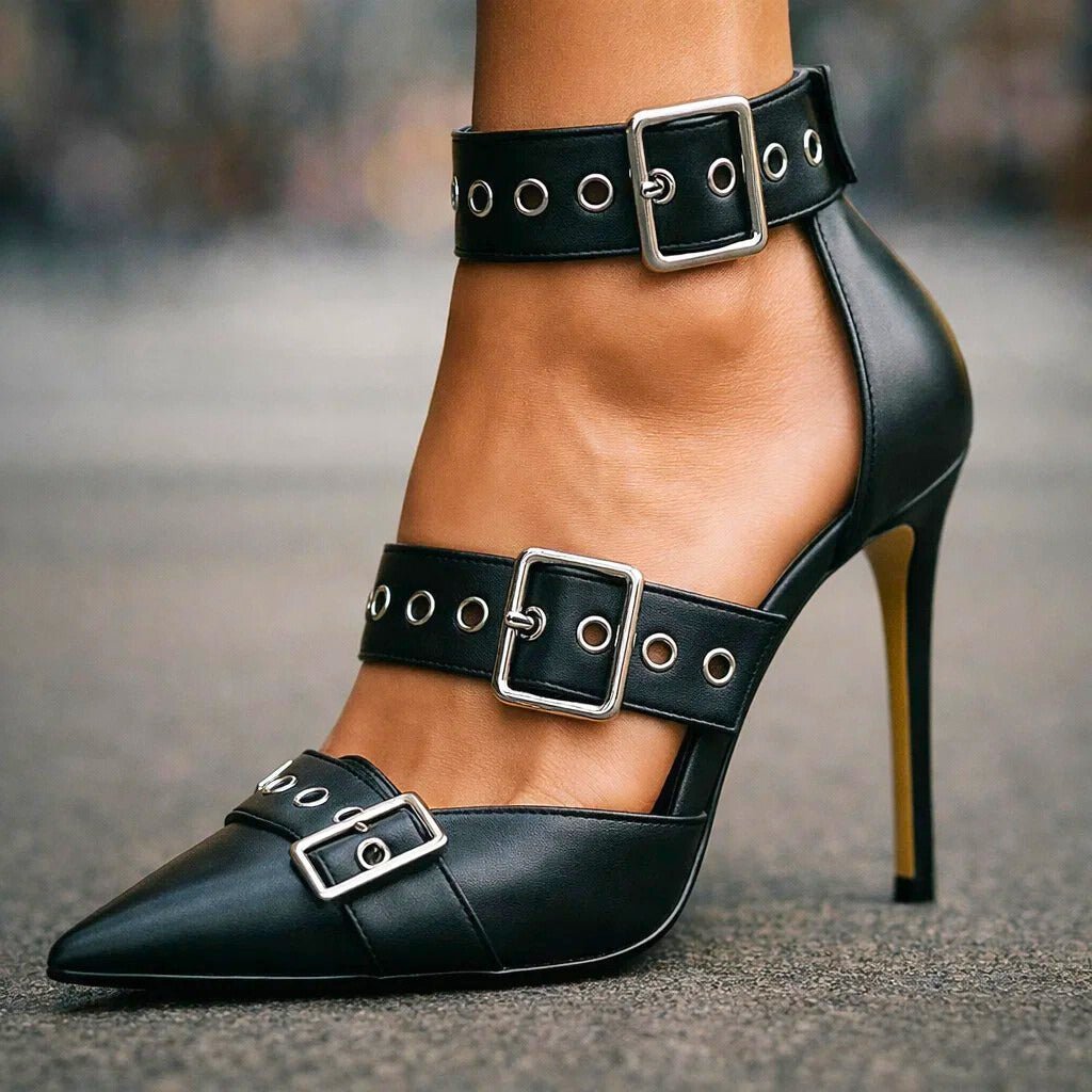 Konstanze | Spitze Stiletto-Pumps mit Schnallenriemen