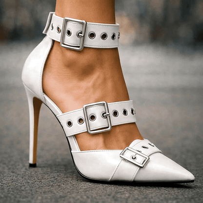 Konstanze | Spitze Stiletto-Pumps mit Schnallenriemen
