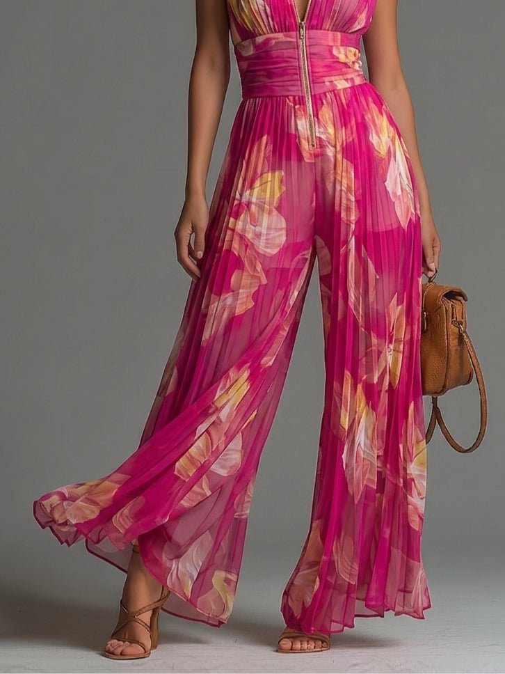 AUGUSTINE Jumpsuit | Rosa plissierter Chiffon-Overall