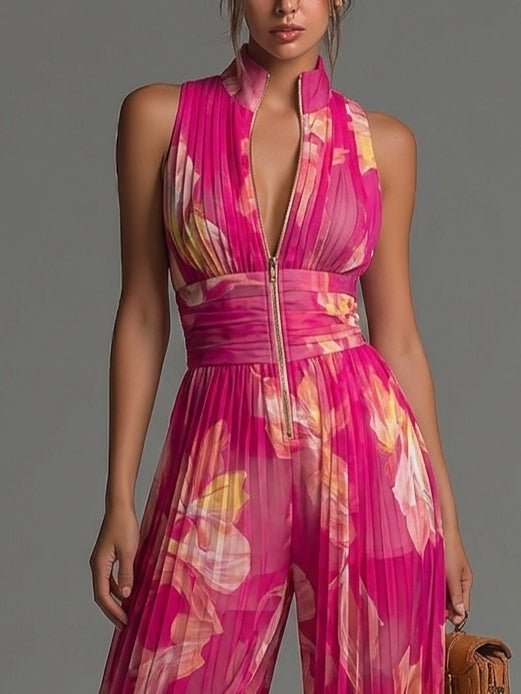 AUGUSTINE Jumpsuit | Rosa plissierter Chiffon-Overall