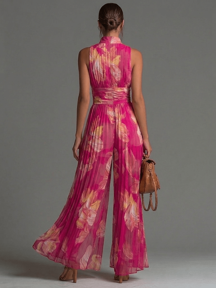 AUGUSTINE Jumpsuit | Rosa plissierter Chiffon-Overall