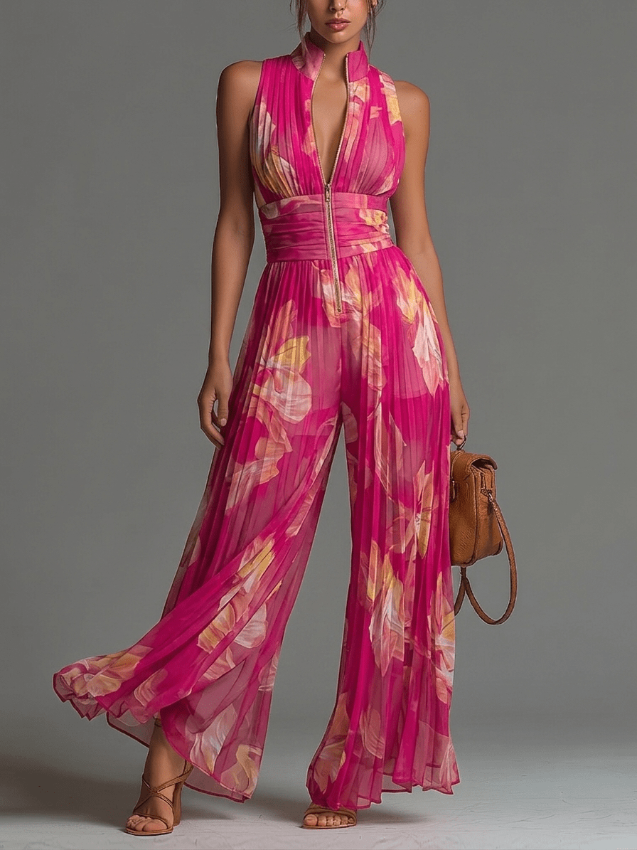 AUGUSTINE Jumpsuit | Rosa plissierter Chiffon-Overall