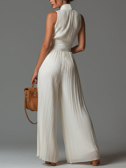 AUGUSTINE Jumpsuit | Weißer plissierter Chiffon-Overall